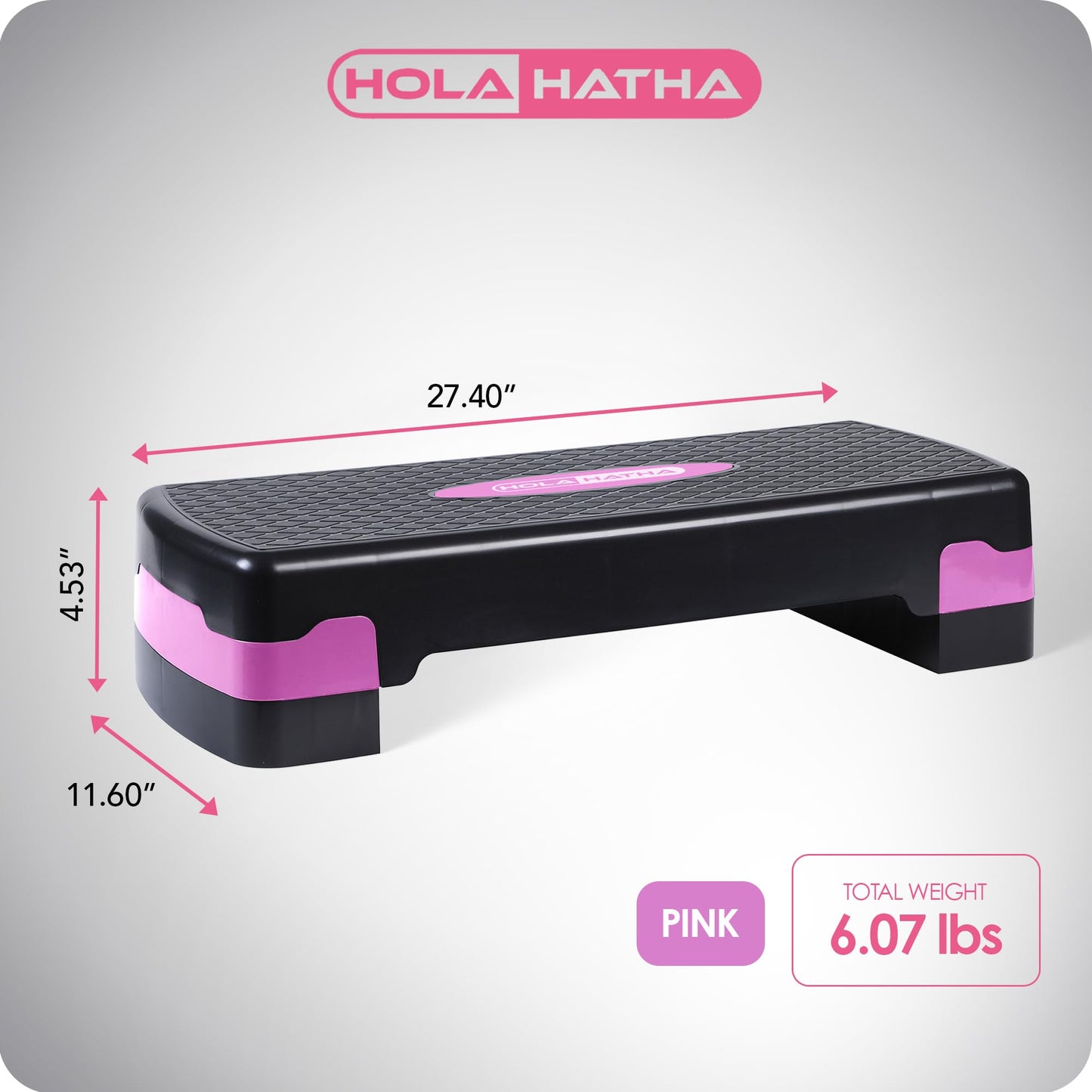 HolaHatha Compact Portable Aerobic Step Platform Workout Exercise Equipment, Fitness Cardio Stepper with Adjustable Height for Home Gym & Travel, Pink