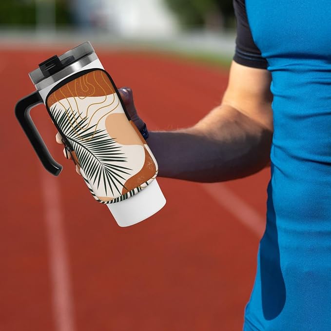 Water Bottle Pouch for Stanley Cup 40oz 30oz,Personalized Gym Purse for Men Women, Tumbler Pouch with Versatile Pocket Water Bottle Bag for Cards, Keys, Phone Botanical Leaf