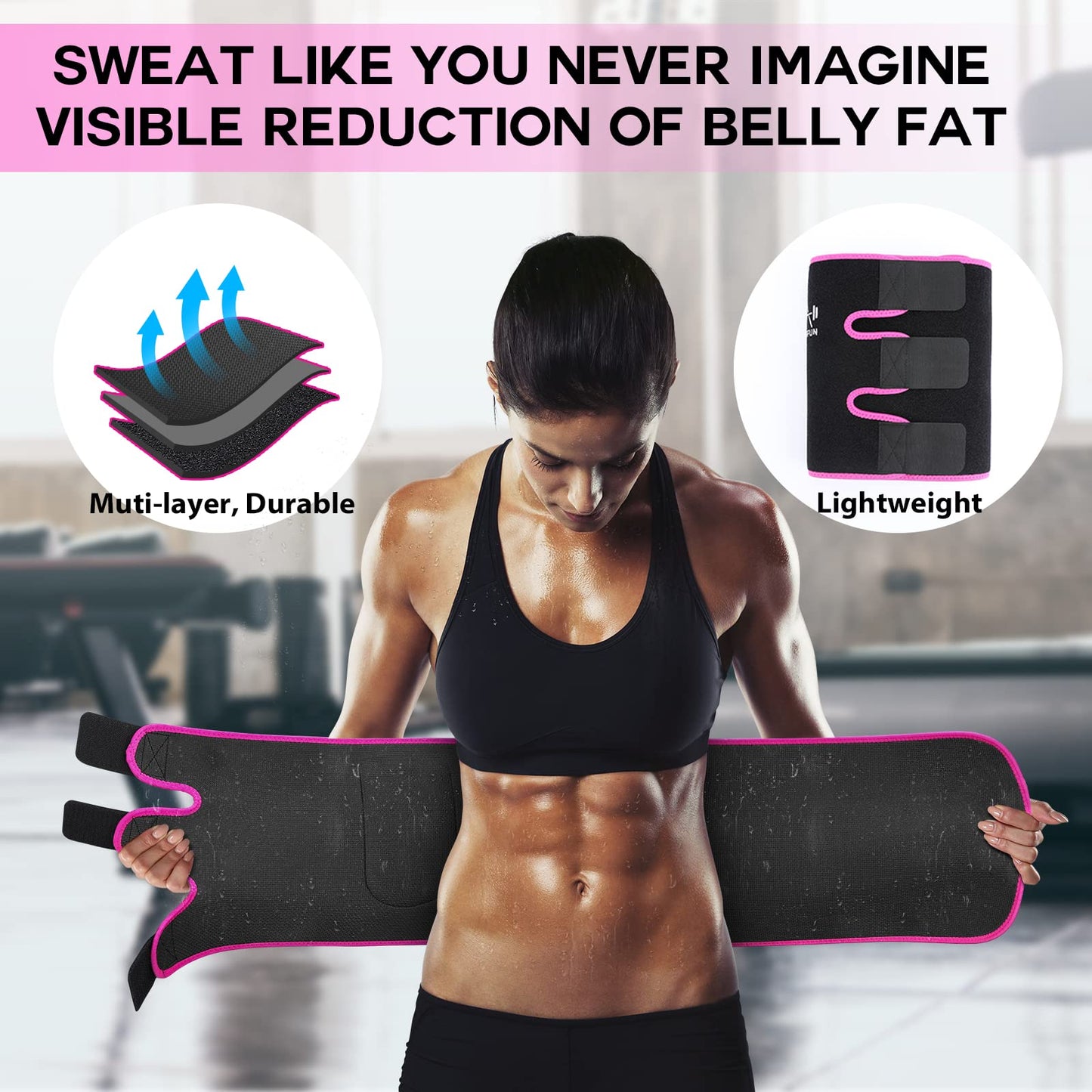 VIMUSFUN Waist Trainer for Woman Lower Belly Fat Men Waist Trimmer Belt Sweat Band Tummy Stomach Wraps Pink Waste Trainers Sauna Suit Back Support Small/Medium/Large/Plus Size
