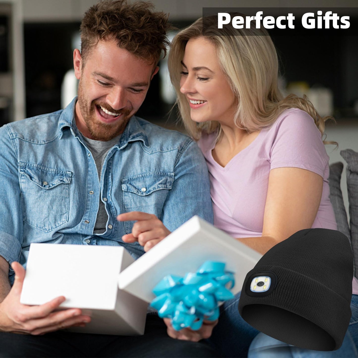 Unisex LED Beanie Hat with Light, Christmas Stocking Stuffers Gifts for Men Adults, White Elephant Gifts for Adults Men