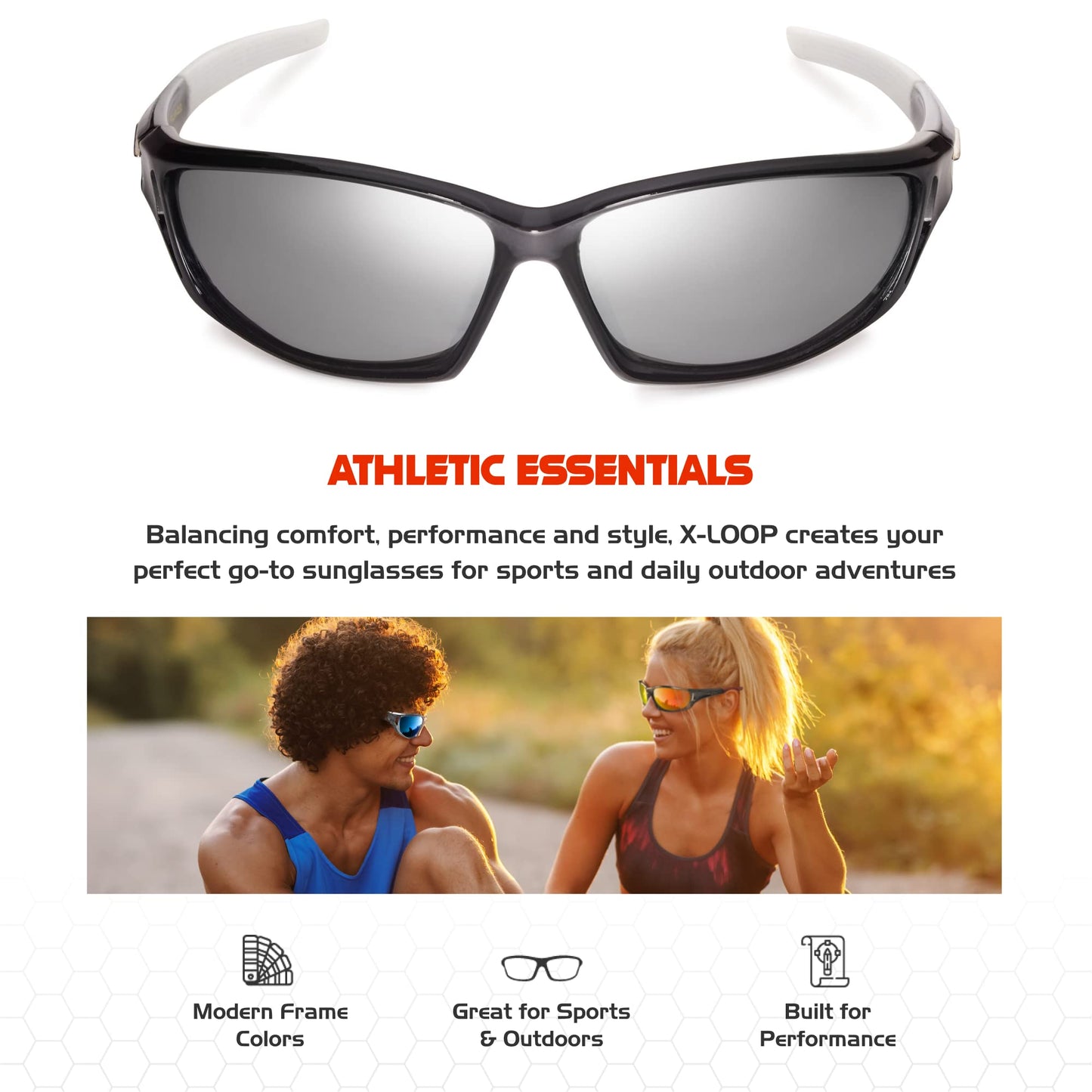 X LOOP Polarized Sports Sunglasses for Men - Wrap Around UV400 Baseball Running Cycling Driving Fishing Golf Glasses