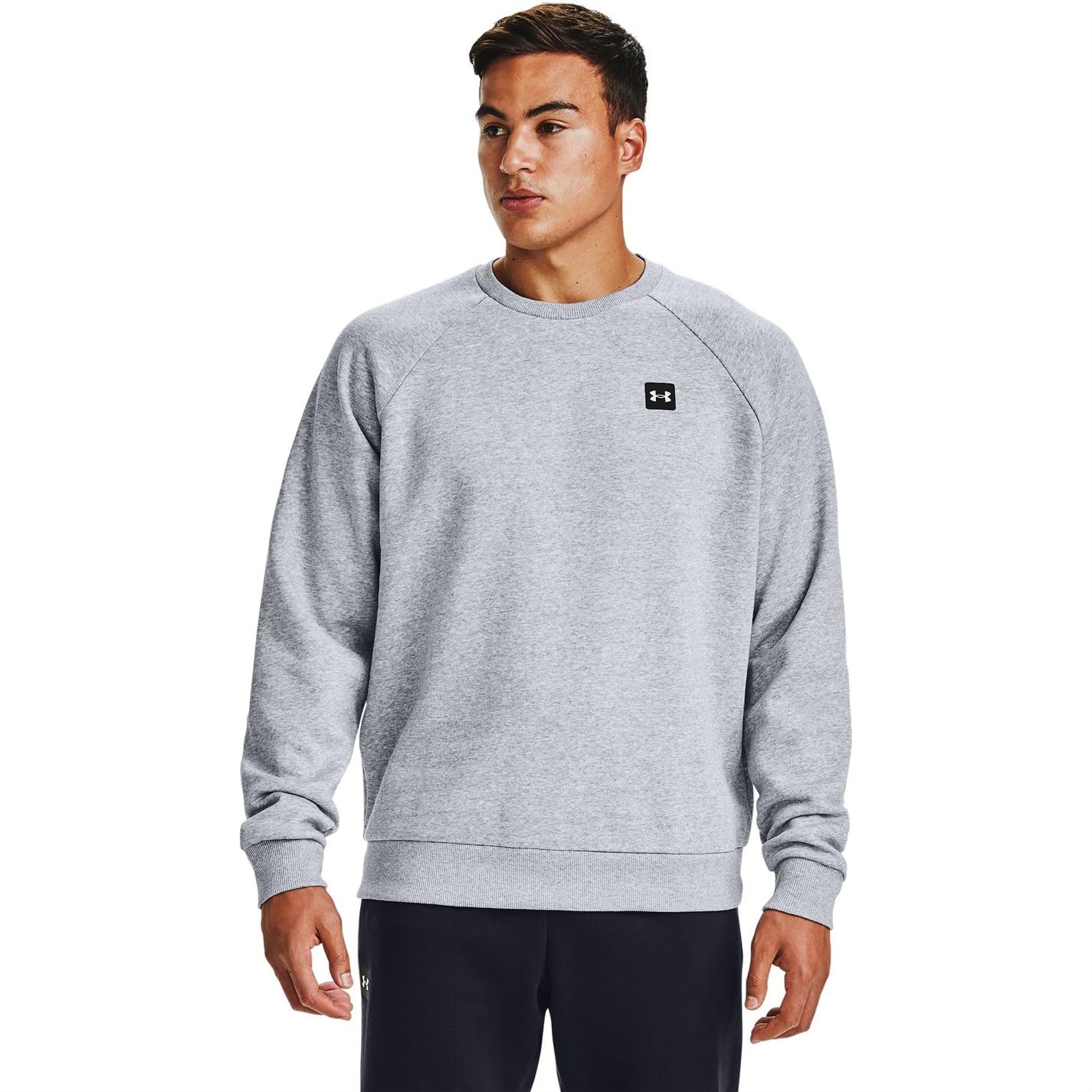 Under Armour Mens Rival Fleece Crew T-Shirt , Mod Gray Light Heather (011)/Onyx White , Medium
