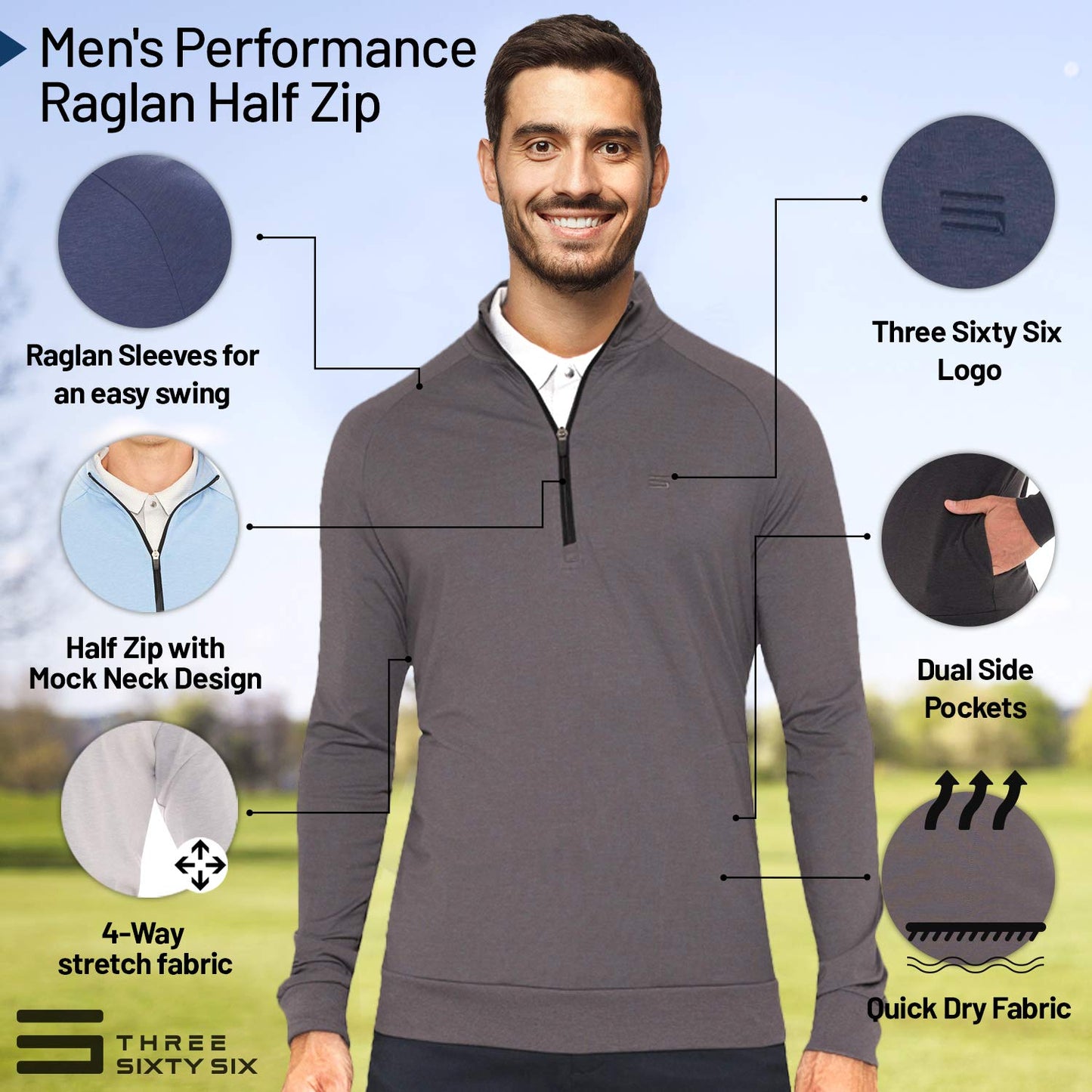 Three Sixty Six Mens Lightweight Dry Fit Pullover - Long Sleeve Half Zip Golf Jacket for Men