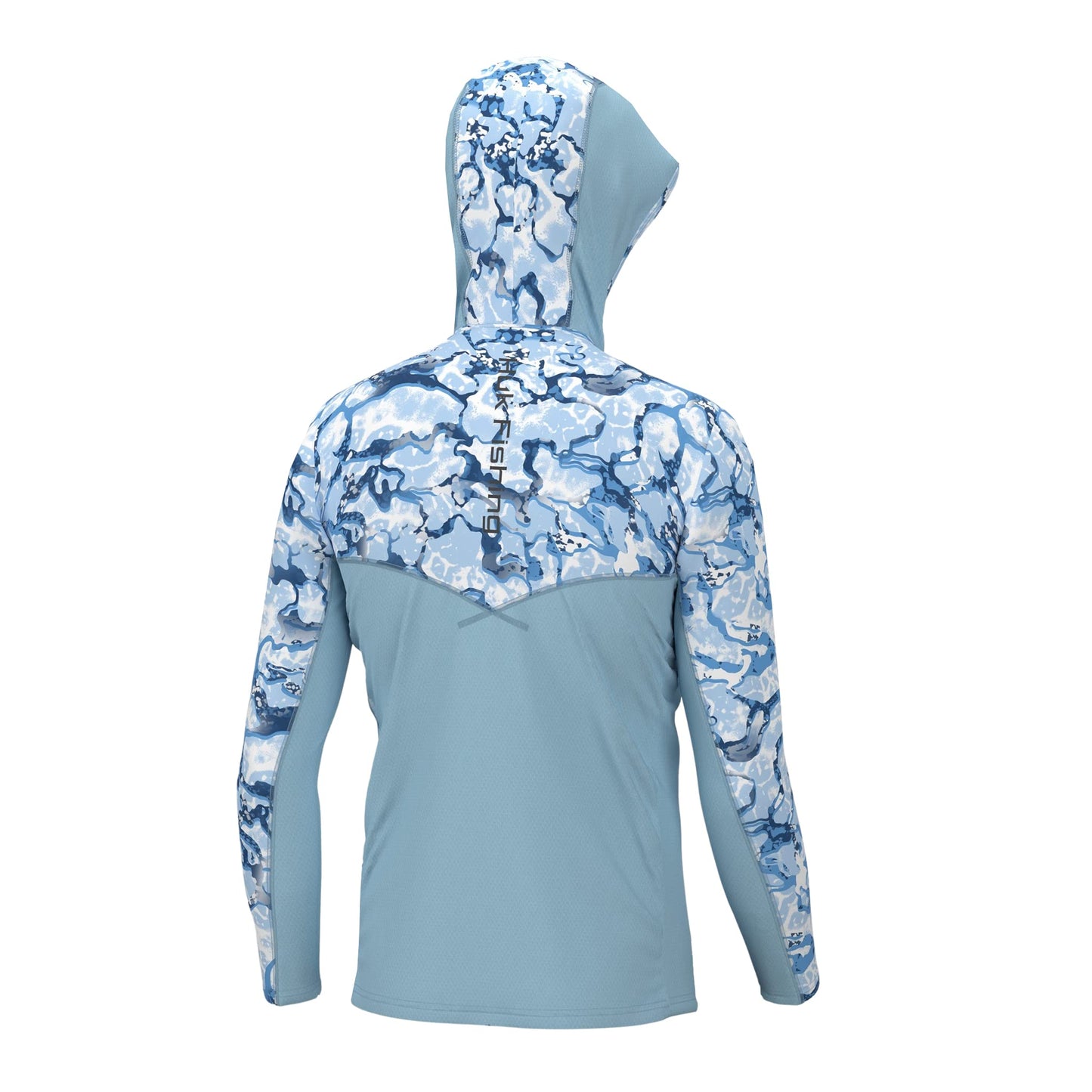 HUK Men's Standard Icon X Pattern Hoodie, Fishing Shirt with Sun Protection, Inside Reef-Azure Blue, Medium