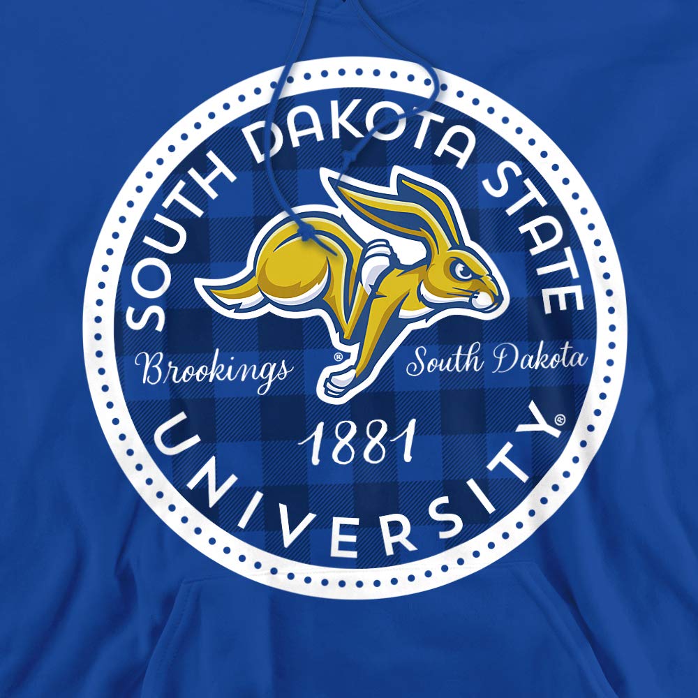 South Dakota State University Official Plaid Badge Unisex Adult Pull-Over Hoodie, Royal Blue, X-Large