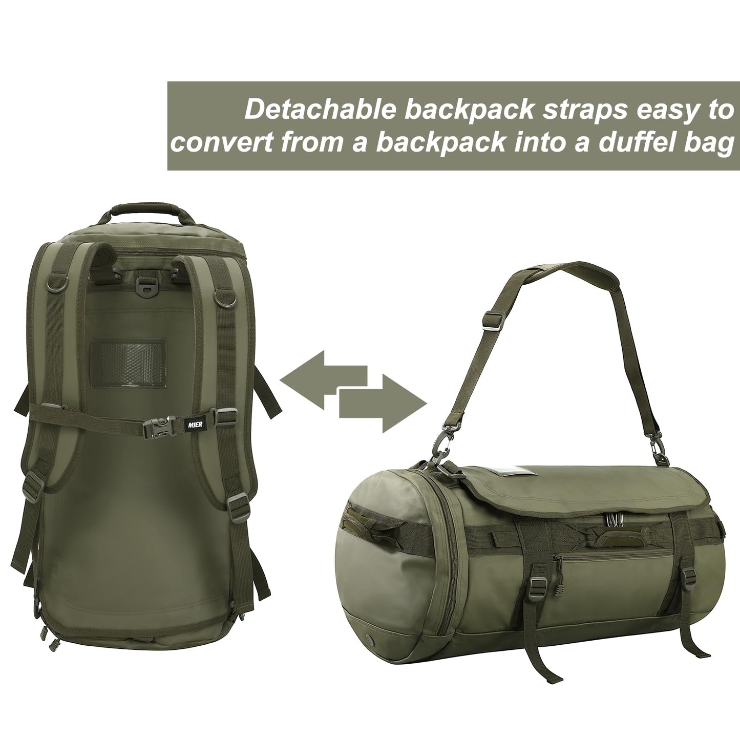 MIER Large Duffel Backpack Sports Gym Bag with Shoe Compartment, Heavy Duty and Water Resistant, Dark Green, 45L