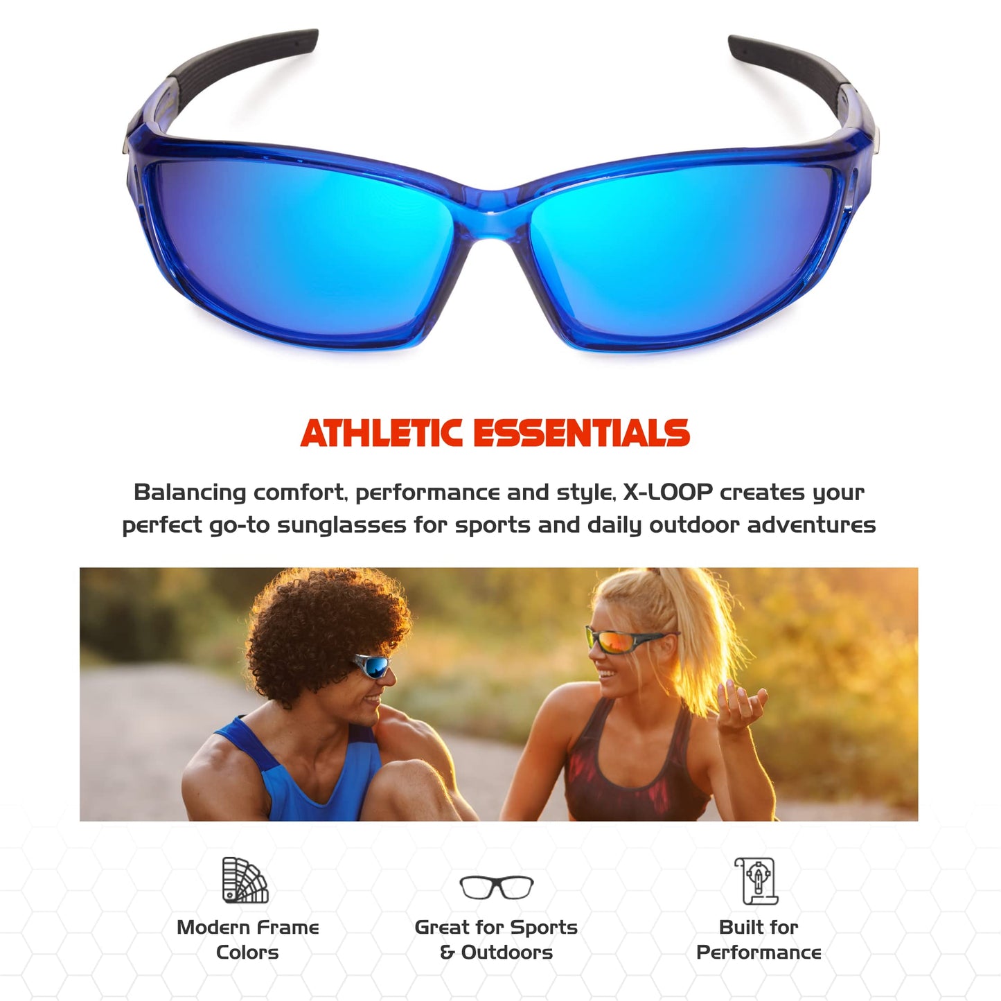 X LOOP Polarized Sports Sunglasses for Men - Wrap Around UV400 Baseball Running Cycling Driving Fishing Golf Glasses