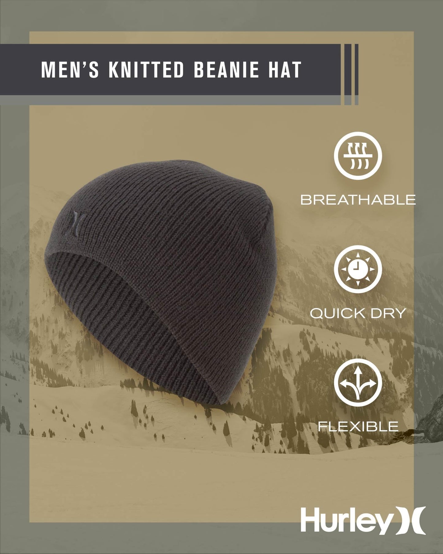 Hurley Men's Winter Hat - Icon Staple Heavyweight Beanie - Skull Caps for Men, Size One Size, Black/(Black)