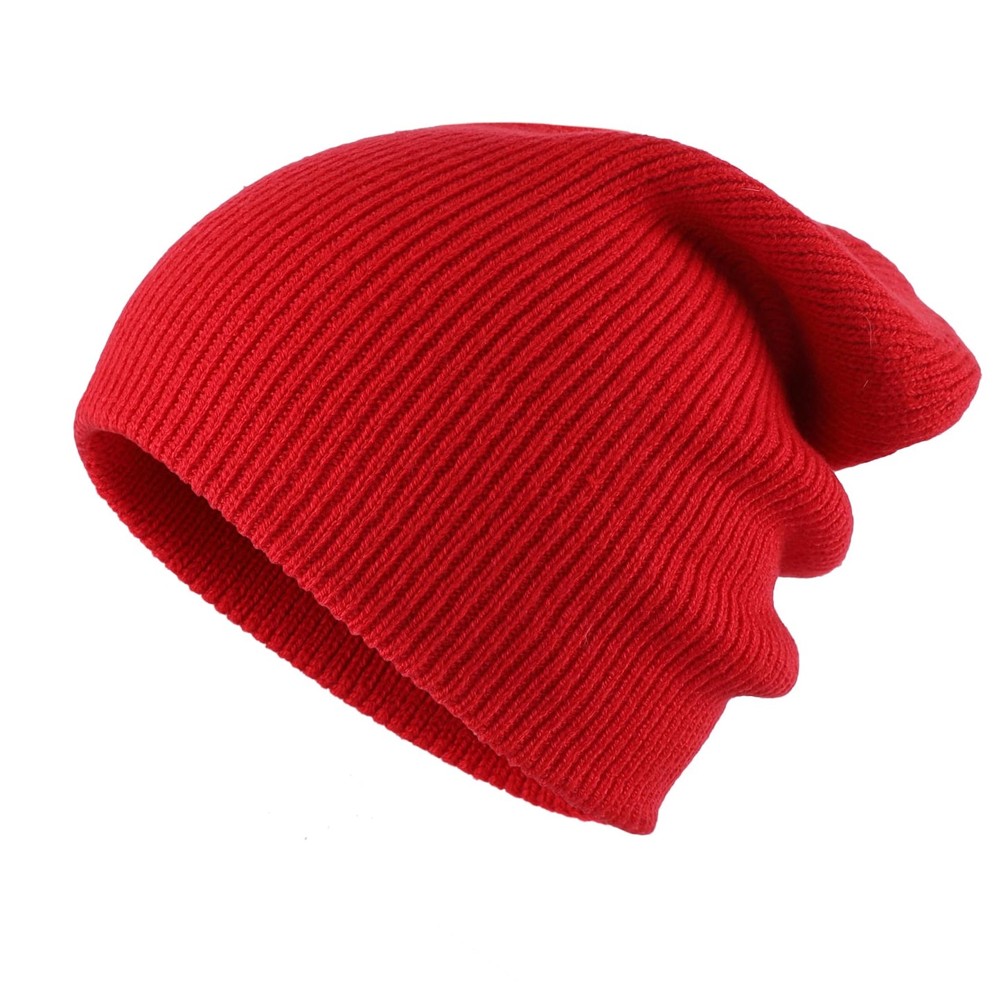 Home Prefer Mens Winter Hats Thick Knit Cuff Beanie Cap Warm Stocking Beanie Hat Classic Red
