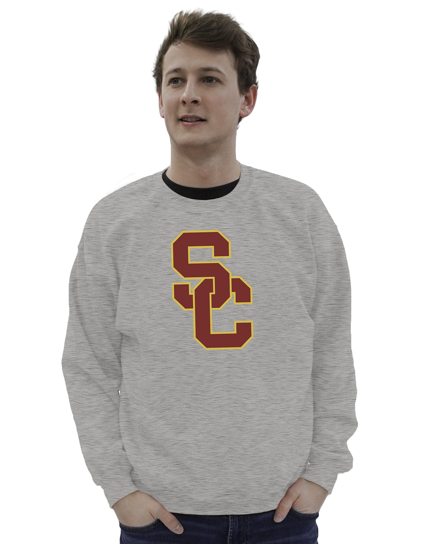 Blue 84 Men's USC Trojans Crewneck Sweatshirt Grey Icon, Heather Gray, Medium