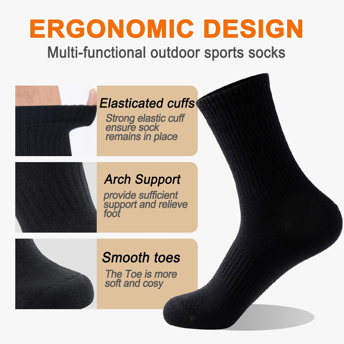 Josnown Mens Wool Hiking Socks 5 Pairs Thick Warm Winter Socks Thermal Cozy Cushion Boot Socks for Cold Weather
