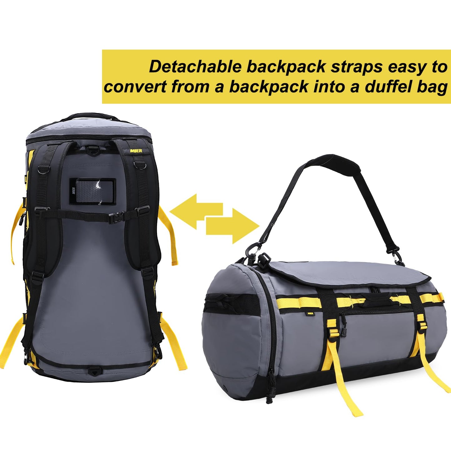 MIER Large Duffel Backpack Sports Gym Bag with Shoe Compartment, Heavy Duty and Water Resistant, Gray, 45L