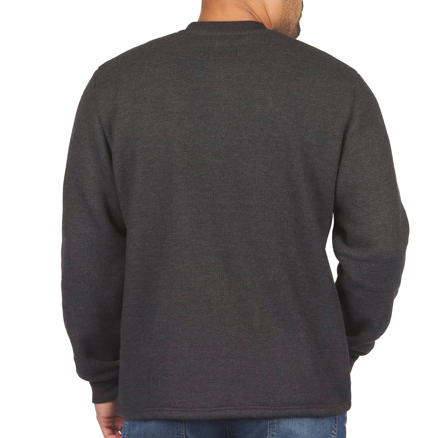 Coleman Long-Sleeve Sherpa Lined Waffle Henley Shirts for Men Black Heather XL