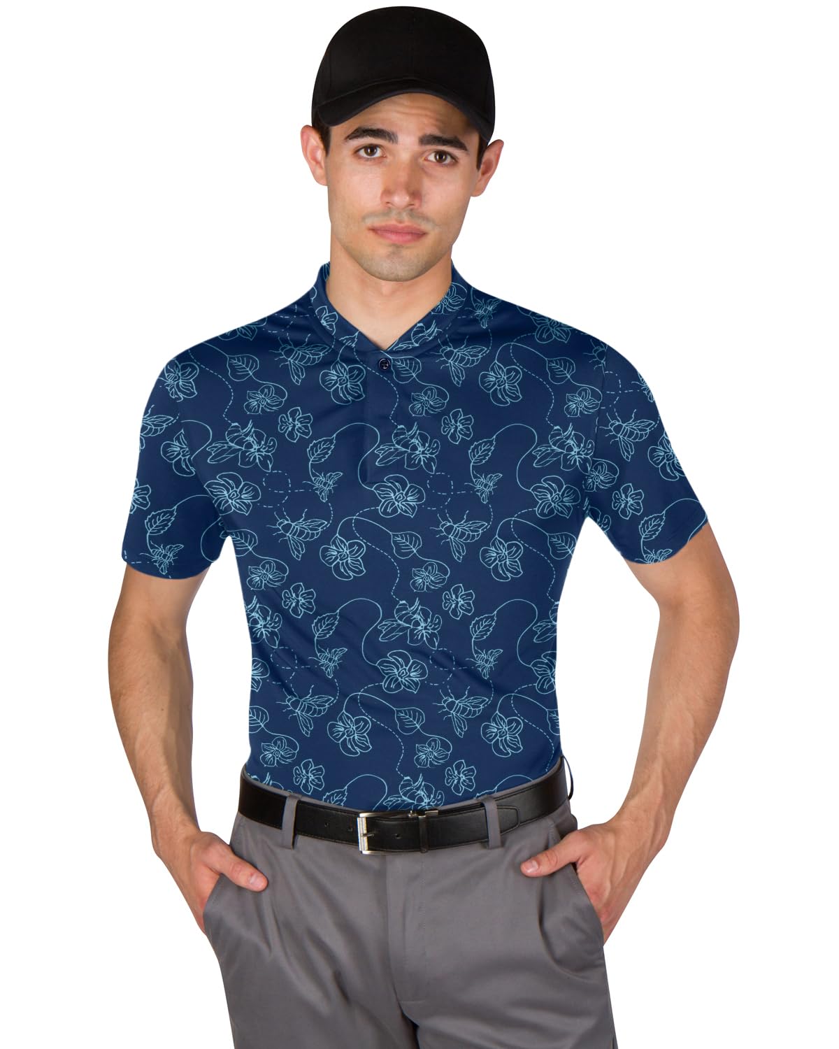 Three Sixty Six Quick Dry Collarless Golf Shirts for Men - Short Sleeve Casual Polo, Stretch Fabric
