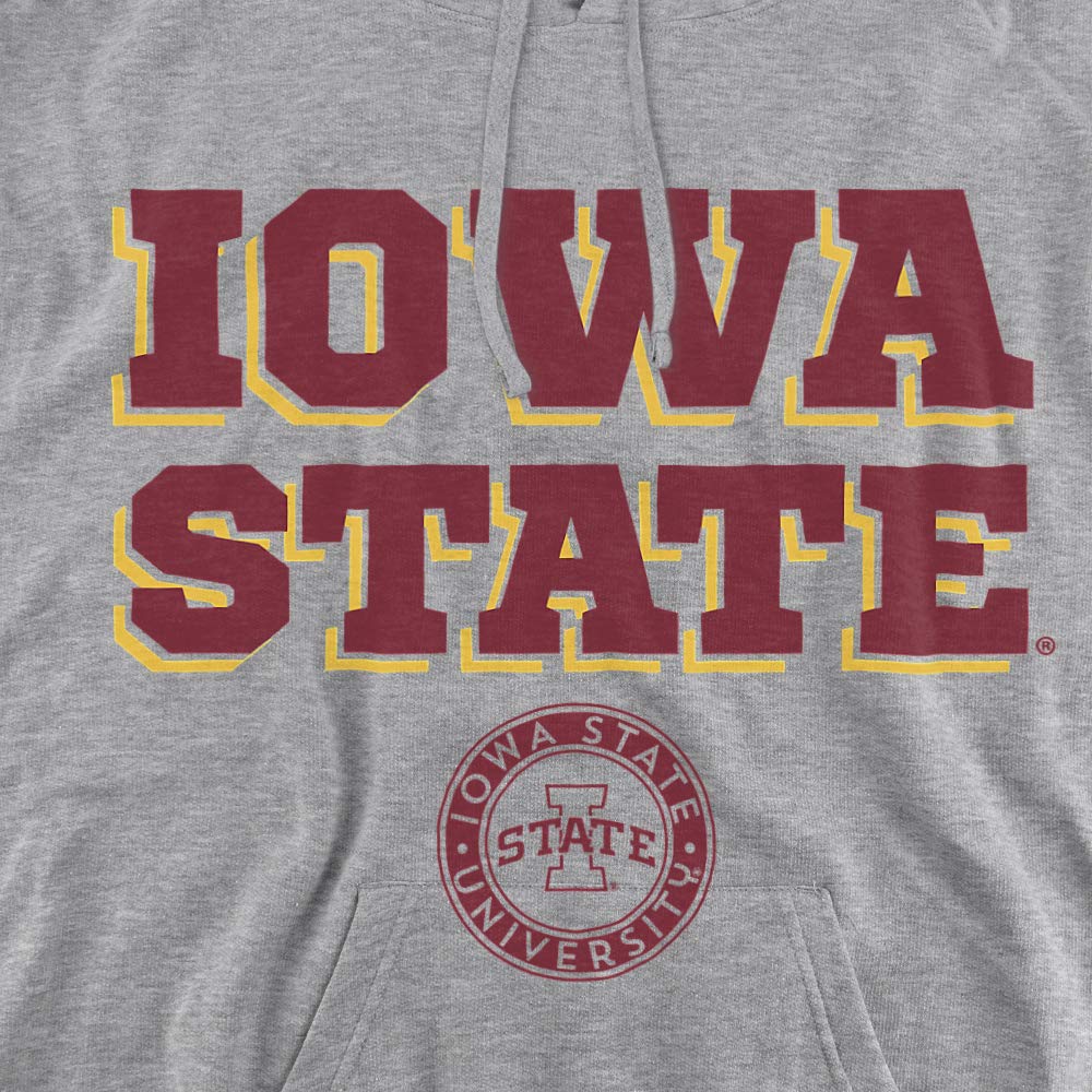 Iowa State University CyclonesOfficial Block Text Unisex Adult Pull-Over Hoodie, Athletic Heather, Medium