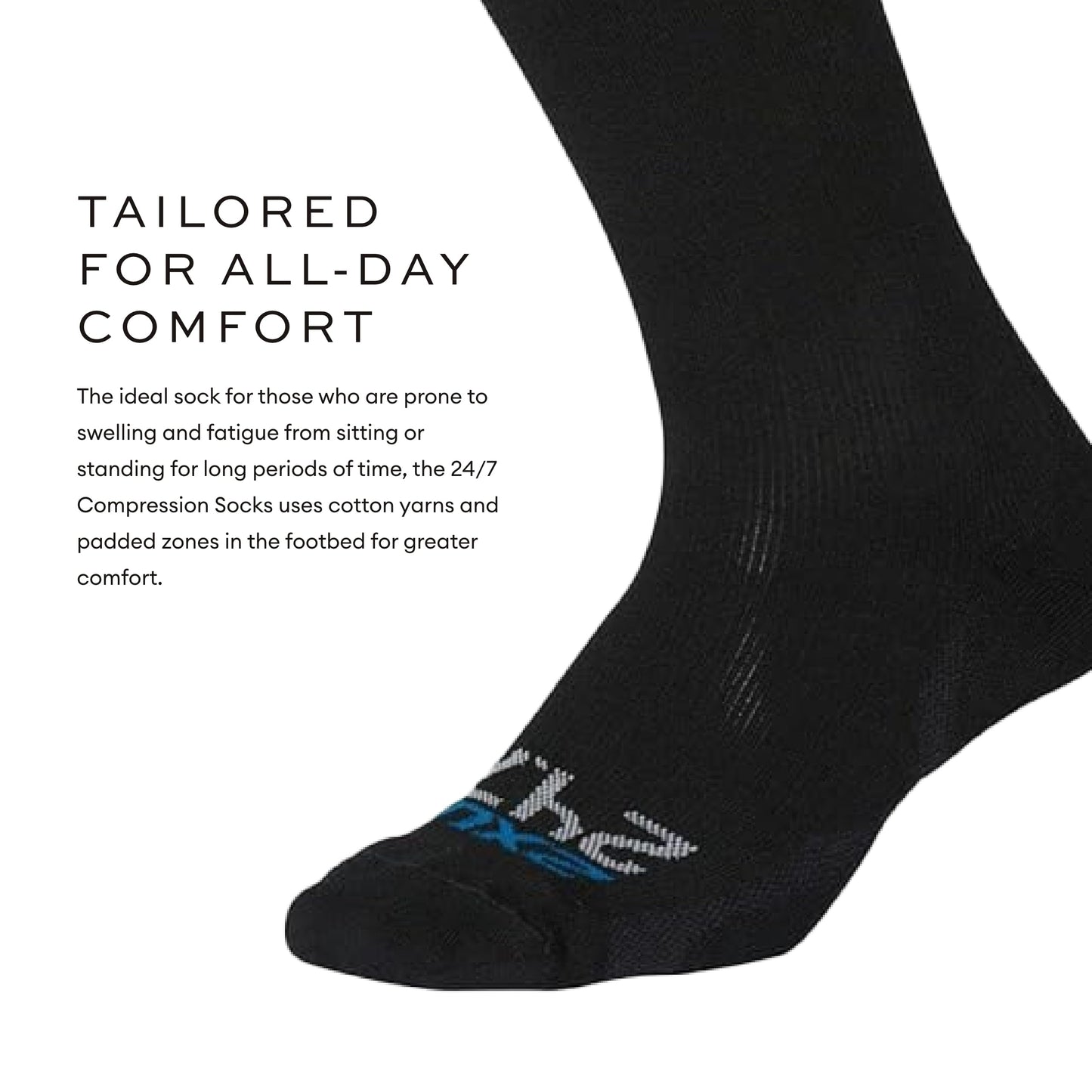 2XU Unisex 24/7 Compression Socks - Enhance Circulation & Reduce Fatigue - Black/Black - Size Large 2