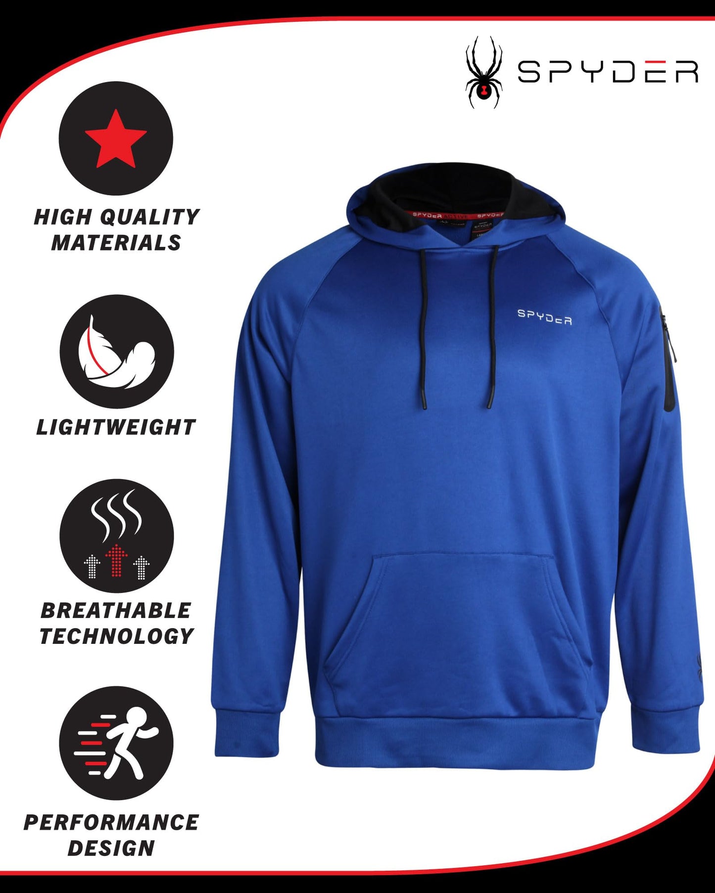 Spyder Men's Active Sweatshirt – Fitted Performance Tech Fleece Hoodie Sweatshirt – Workout Cold Weather Pullover (S-XL), Size Large, Royal