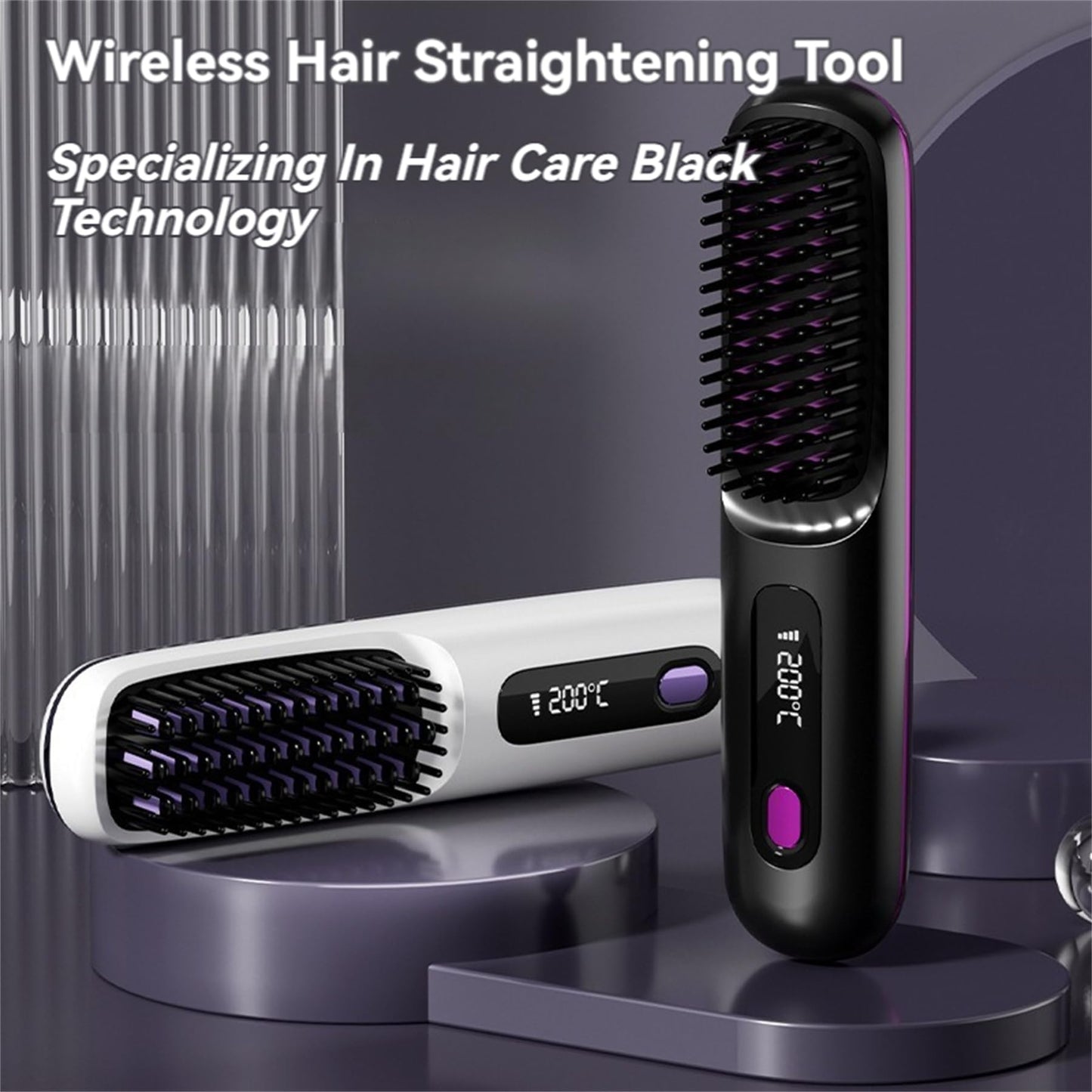 Numoya Gobrush Pro-Numoya Portable Straightener Brush-Gobrush Pro, Hair Straightening Brush for Women-Rechargeable & Cordless (Purple)