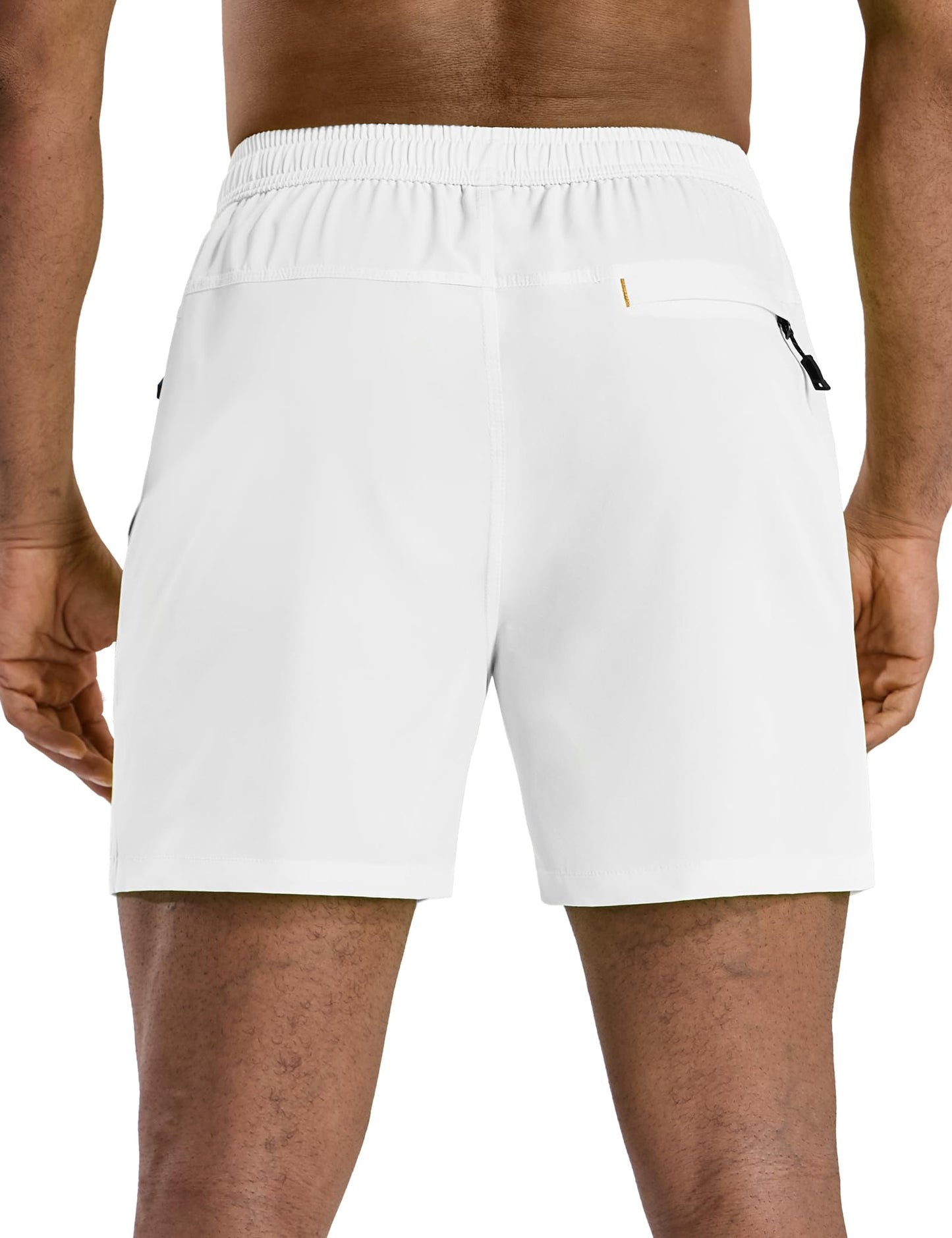 MIER White Athletic Shorts for Men 5 Inch Inseam Quick Dry Lightweight Running Gym Workout Shorts, Zipper Pockets, M
