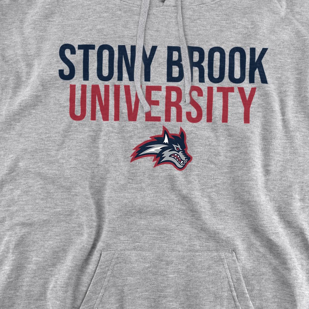 Stony Brook University Official Stacked Unisex Adult Pull-Over Hoodie,Athletic Heather, Medium