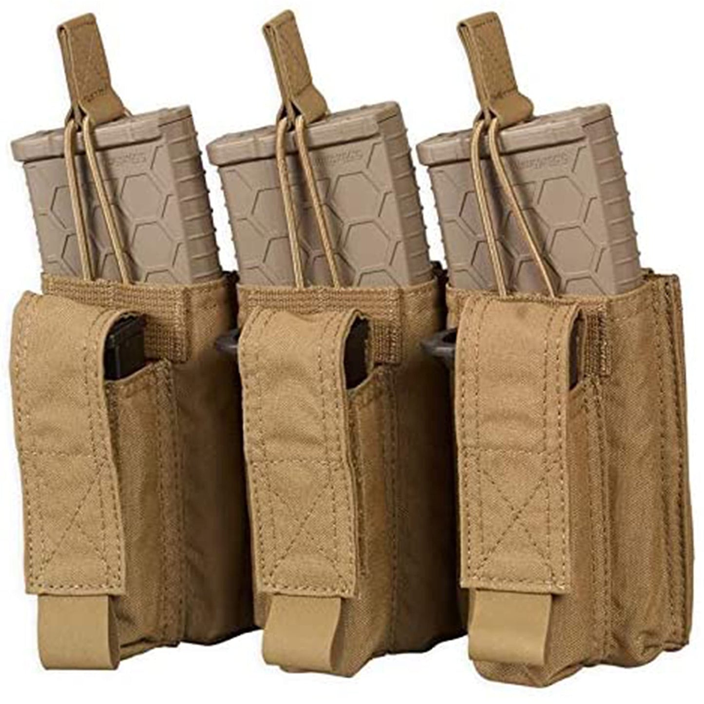Chase Tactical Single Kangaroo 5.56 Pistol Mag Pouch – Holds one 5.56mm x 45 mm M4 Metal, Polymer Mags – Bungee Retention, Velcro Lid – for Military, Law Enforcement, Combat Training, Coyote Tan