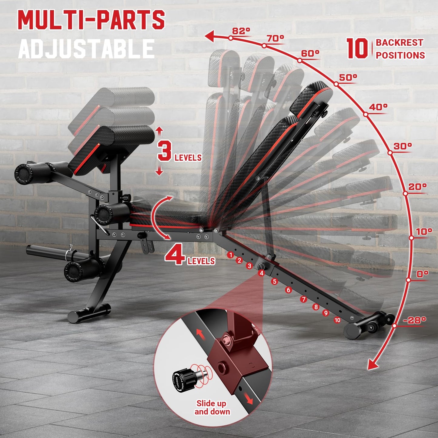 XDDIAS Weight Bench, 900LBS Workout Bench With Leg Extension For Home Gym Equipment, Adjustable Strength Training Bench with Preacher Curl Pad And Extended Headrest, Decline Bench For Full Body Fitness