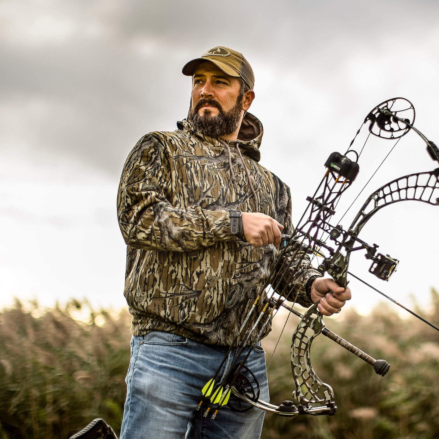 Mossy Oak Camo Men Hunting Hoodies Vintage, Original Bottomland, XX-Large