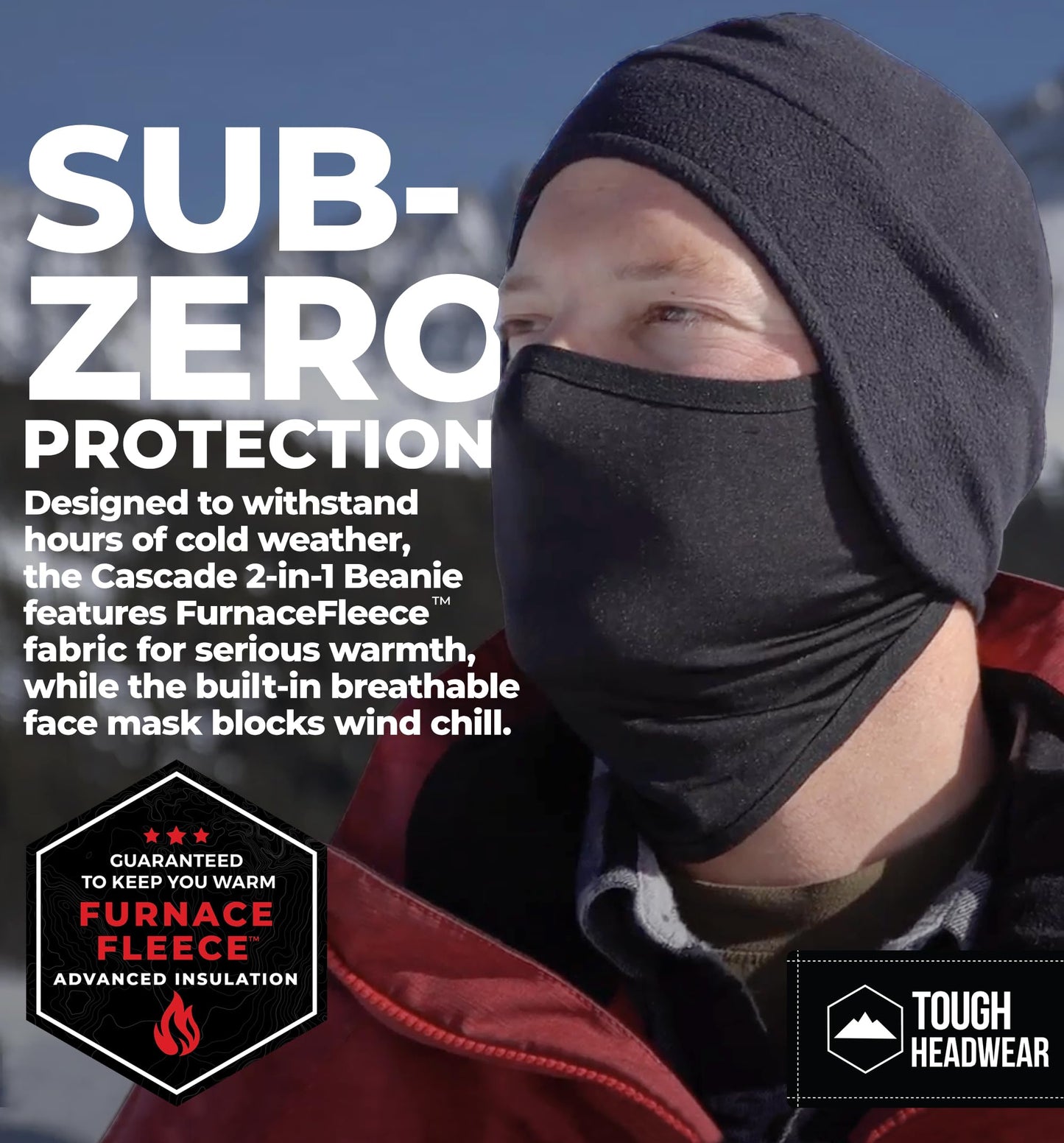 Tough Headwear Skull Cap with Mask Men, Winter Running Gear, Motorcycle Winter Gear, Helmet Liners, Ski Hat, Thermal Beanie