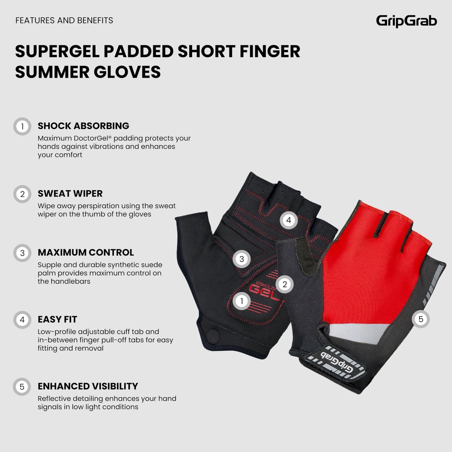 GripGrab SuperGel Padded Half Finger Road Riding Summer Cycling Gloves Bicycle Gloves Biking Gloves for Men Fingerless Cycle Mitts