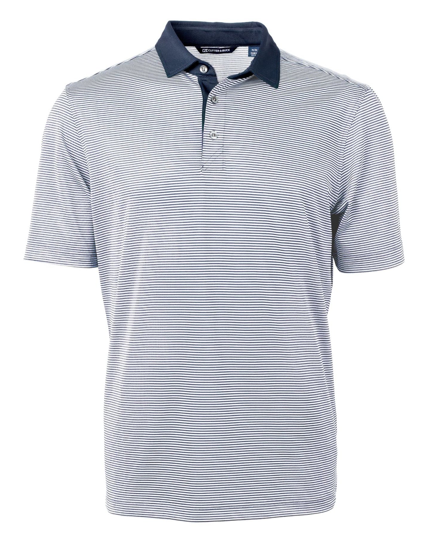 Cutter & Buck Virtue Eco Pique Micro Stripe Recycled Mens Big & Tall Polo, Navy Blue/White