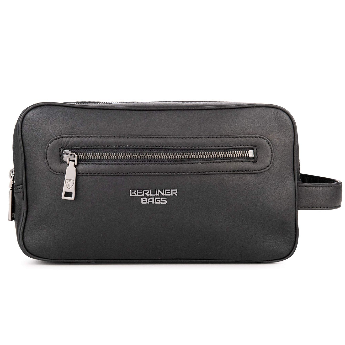 BERLINER BAGS Premium Leather Toiletry Bag Max 2, Large Cosmetics Case for Men and Women for Travel - Black