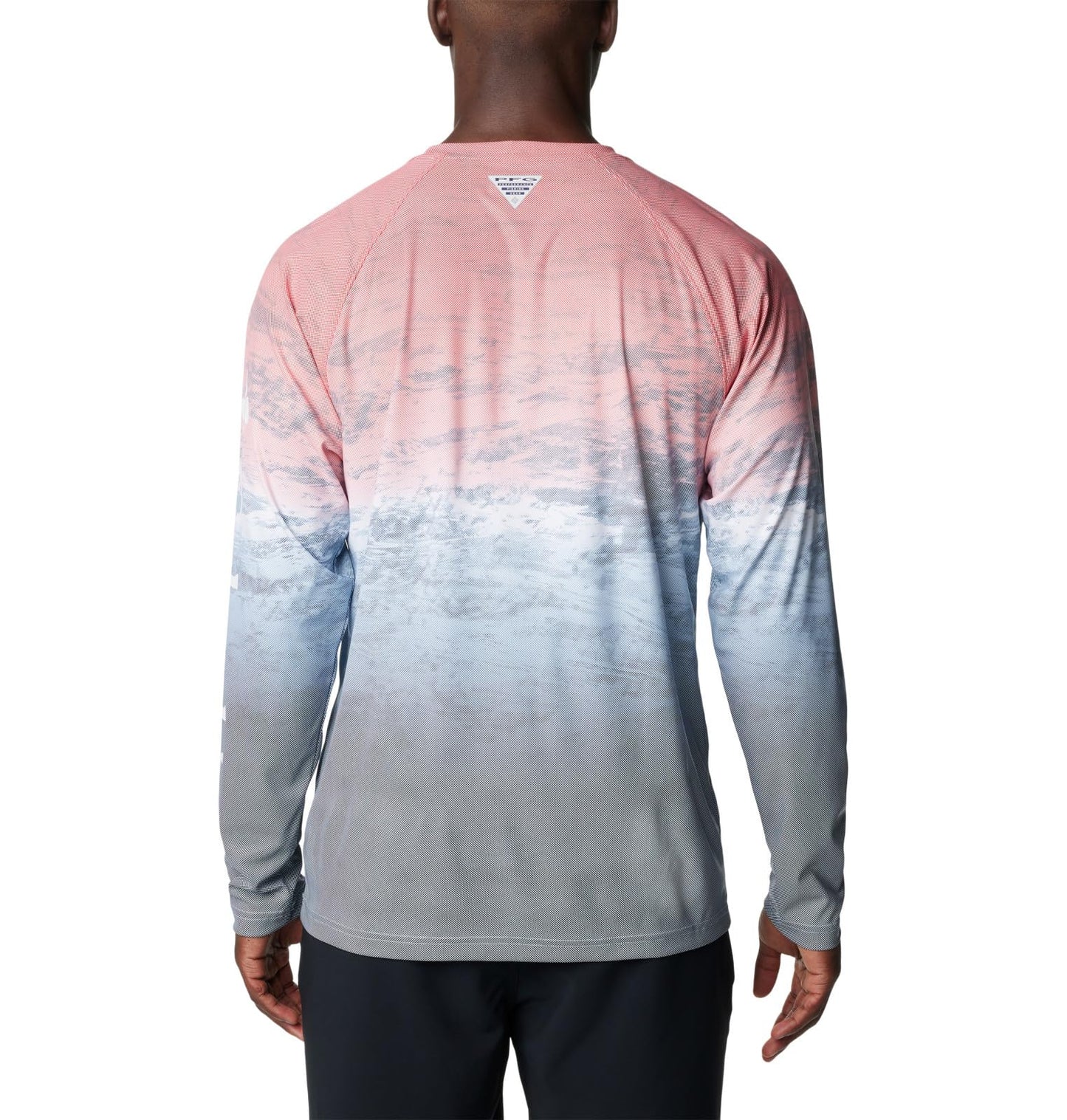 Columbia Men's Terminal Deflector Printed Long Sleeve, Red Spark Deepsea Fade, X-Large