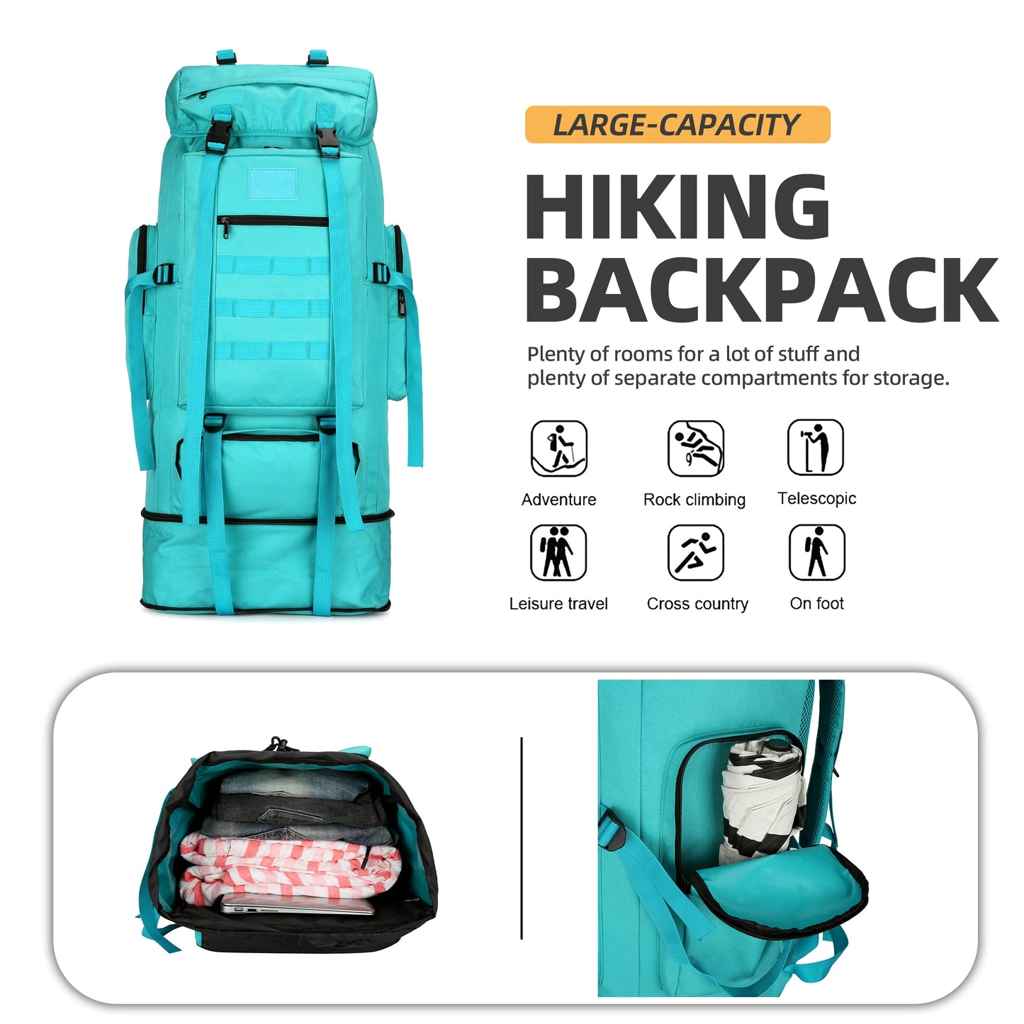 KXBUNQD 100L Hiking Camping Backpack Tactical Backpack for Men Large Survival Hunting Waterproof Backpack Molle Rucksack Military Camping Backpacking Daypack