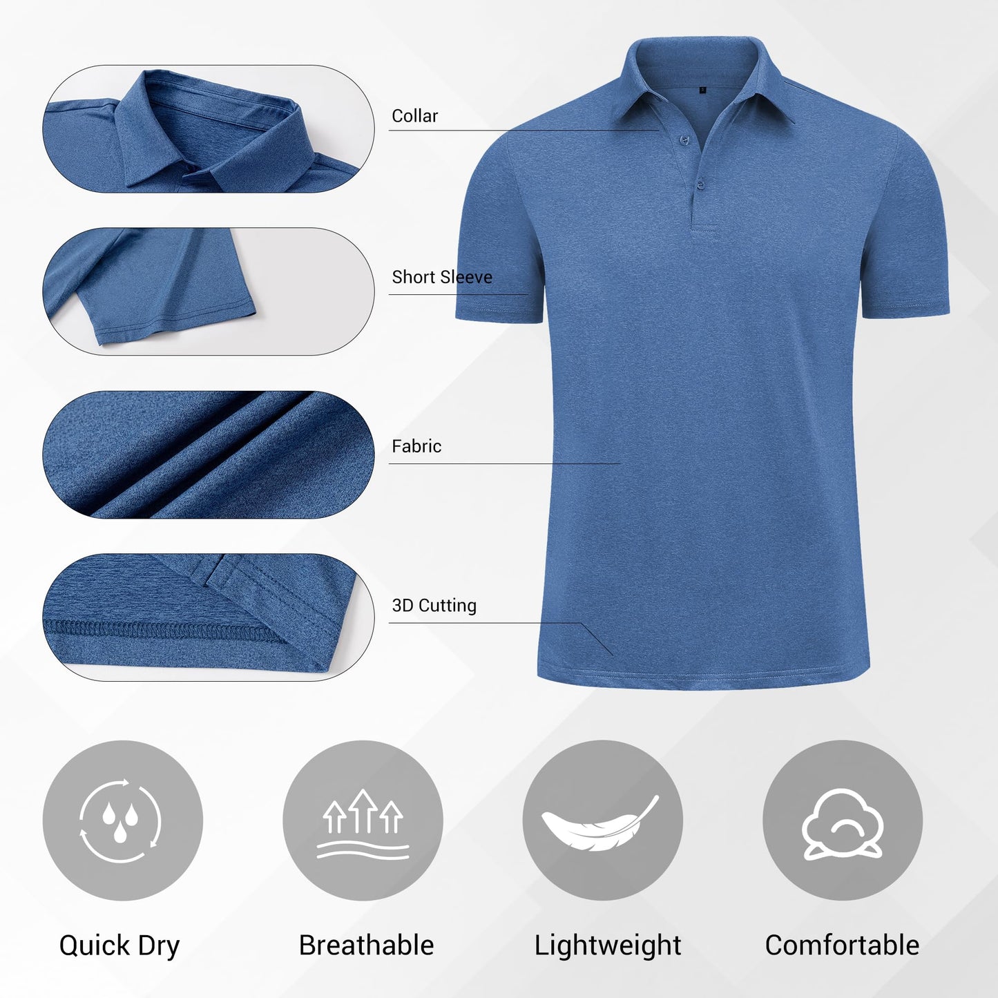 CE' CERDR Men's Golf Polo Shirts Short Sleeve Quick-Dry Moisture Wicking Athletic Performence Casual Golf T-Shirt, 4d - Black/Dark Grey/Light Grey/Navy Blue, Small