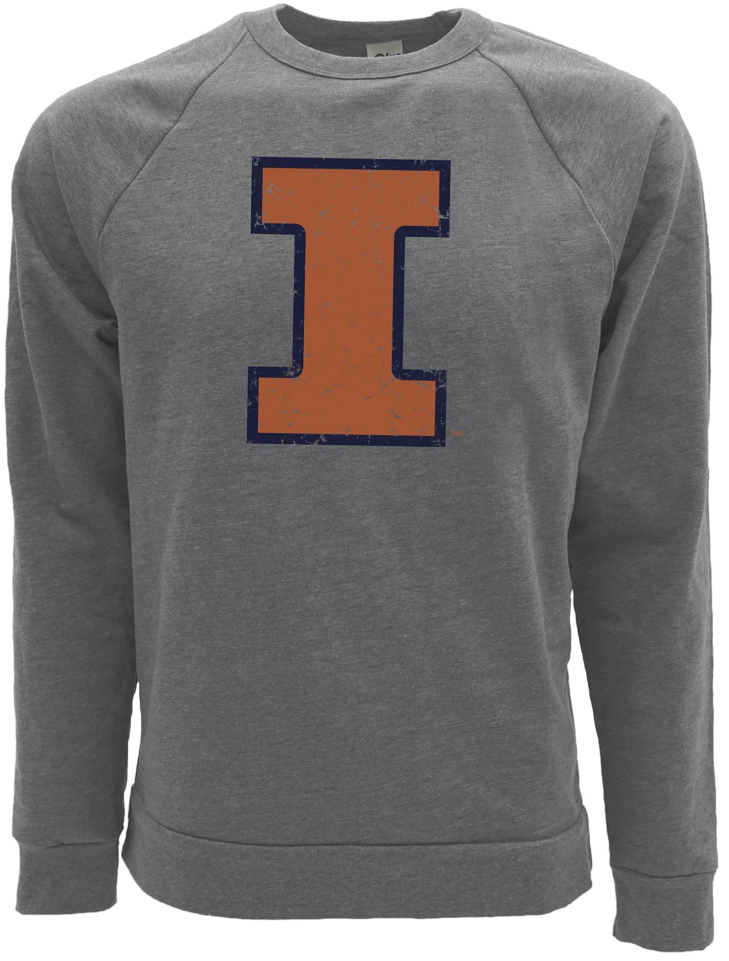 Blue 84 Men's Illinois Illini Tri-Blend Crewneck Sweatshirt Vintage Icon Heather Grey, Grey, X-Large