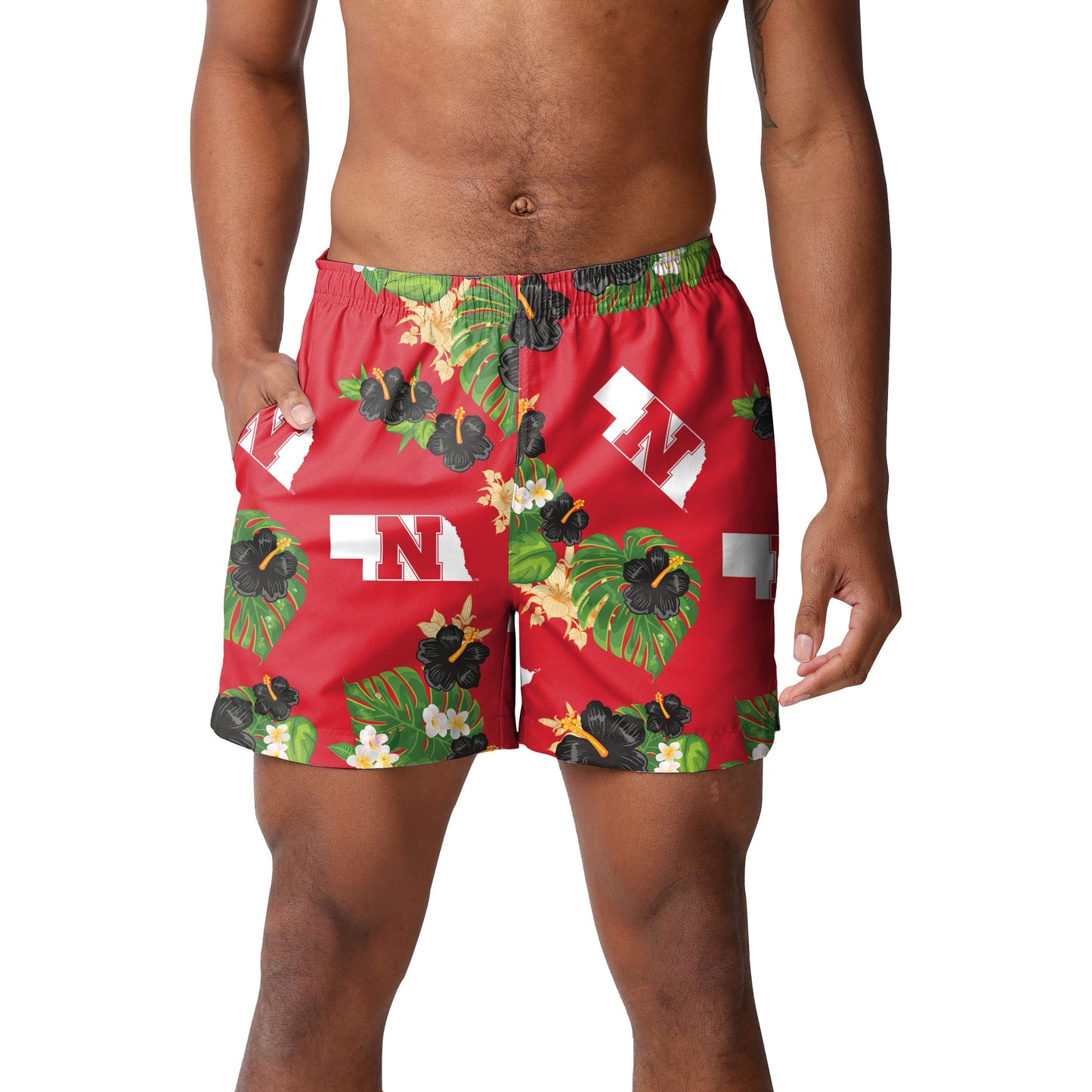FOCO Nebraska Cornhuskers NCAA Mens Floral Swimming Trunks - XXXL