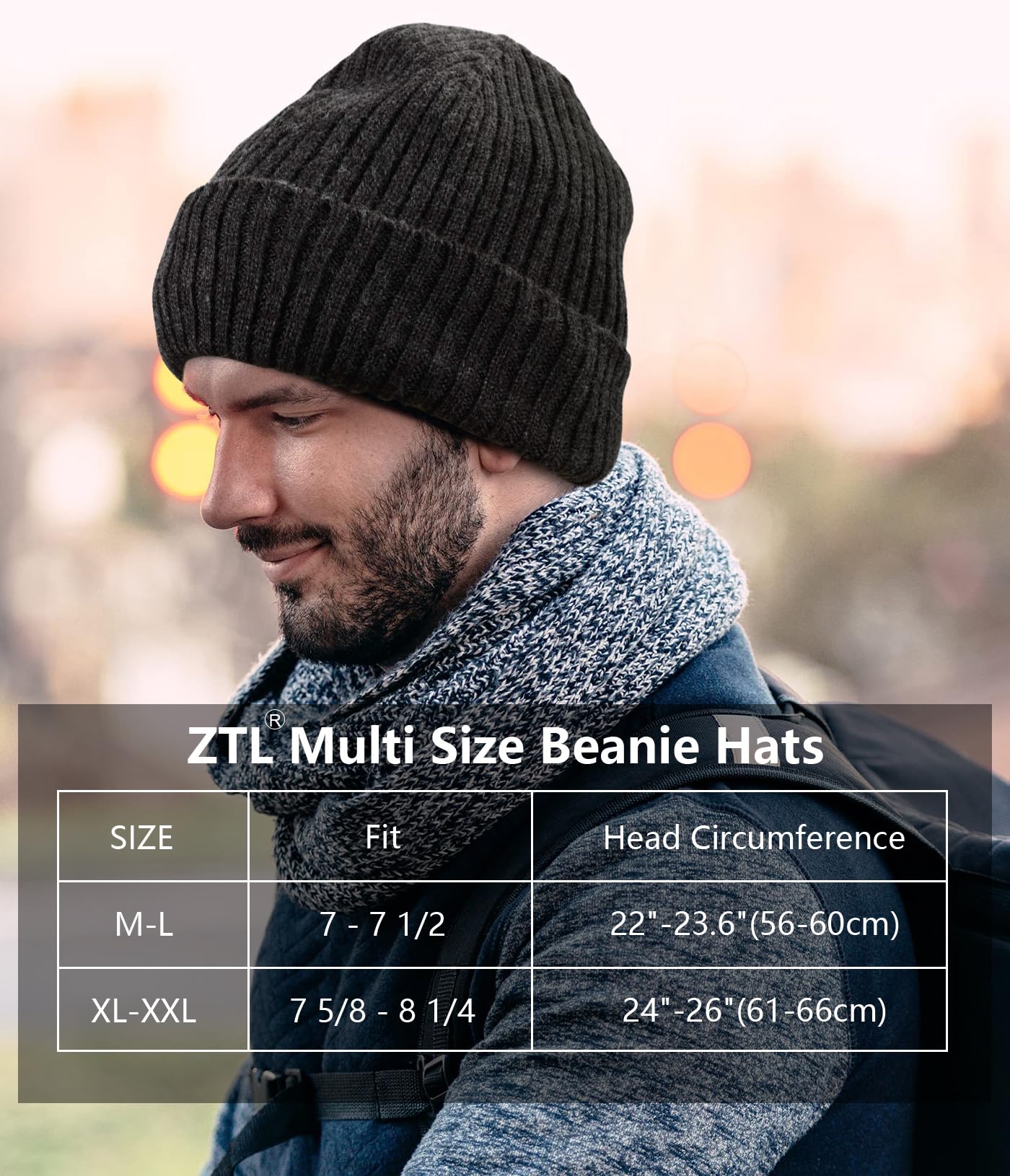 Oversize XL XXL Merino Wool Beanie for Men Big Head, Large Winter Stocking Hats, Plus Size Cuffed Beanie Skull Cap, Big Knitted Ski Hats Charcoal Grey