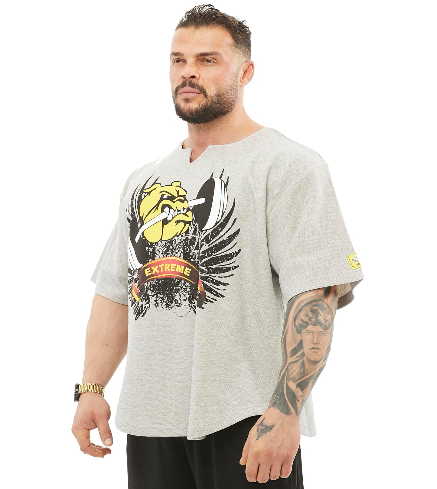 Men's Oversize Gym Lifestyle T-Shirt, Thick Texture Cotton, Comfort Design, Performance Top (Grey, L)