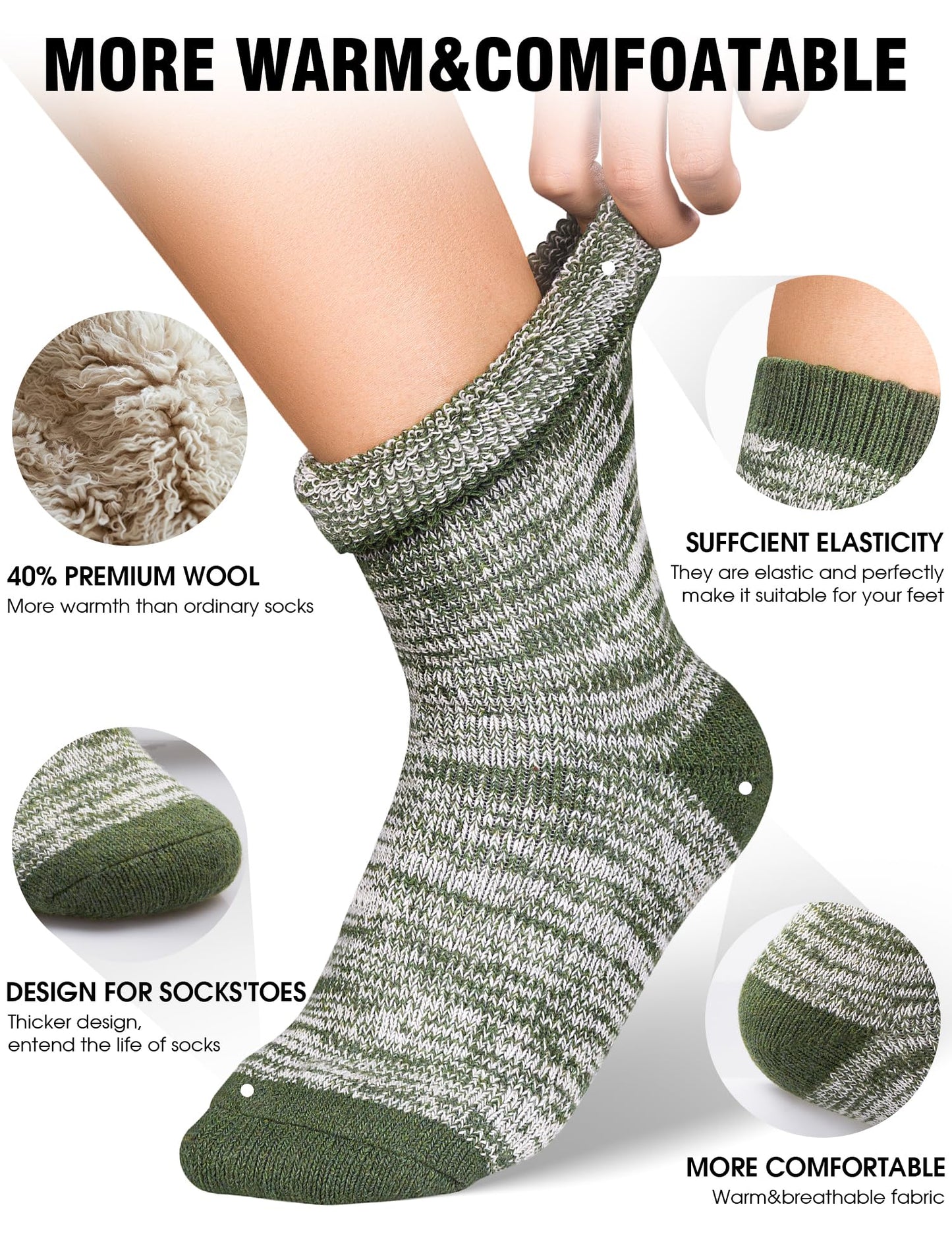 Yeblues 5 Pairs Thick Wool Socks Mens, Warm Winter Fuzzy Socks,Soft Wool Hiking Socks Men Moisture Wicking Boot Socks(size 6-11)