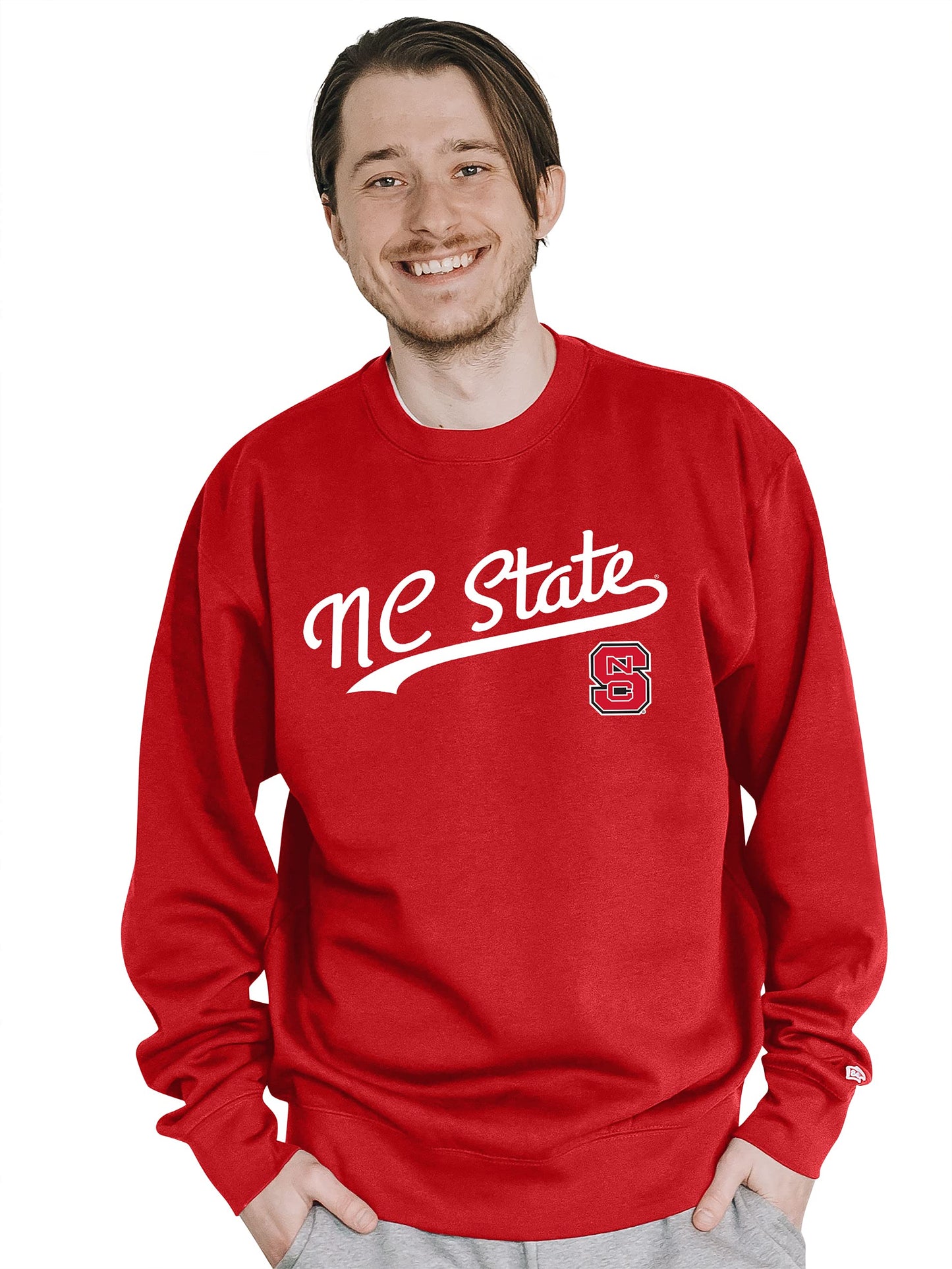 Blue 84 Men's North Carolina State Wolfpack Crewneck Sweatshirt Cursive Team Color, Team color, Small