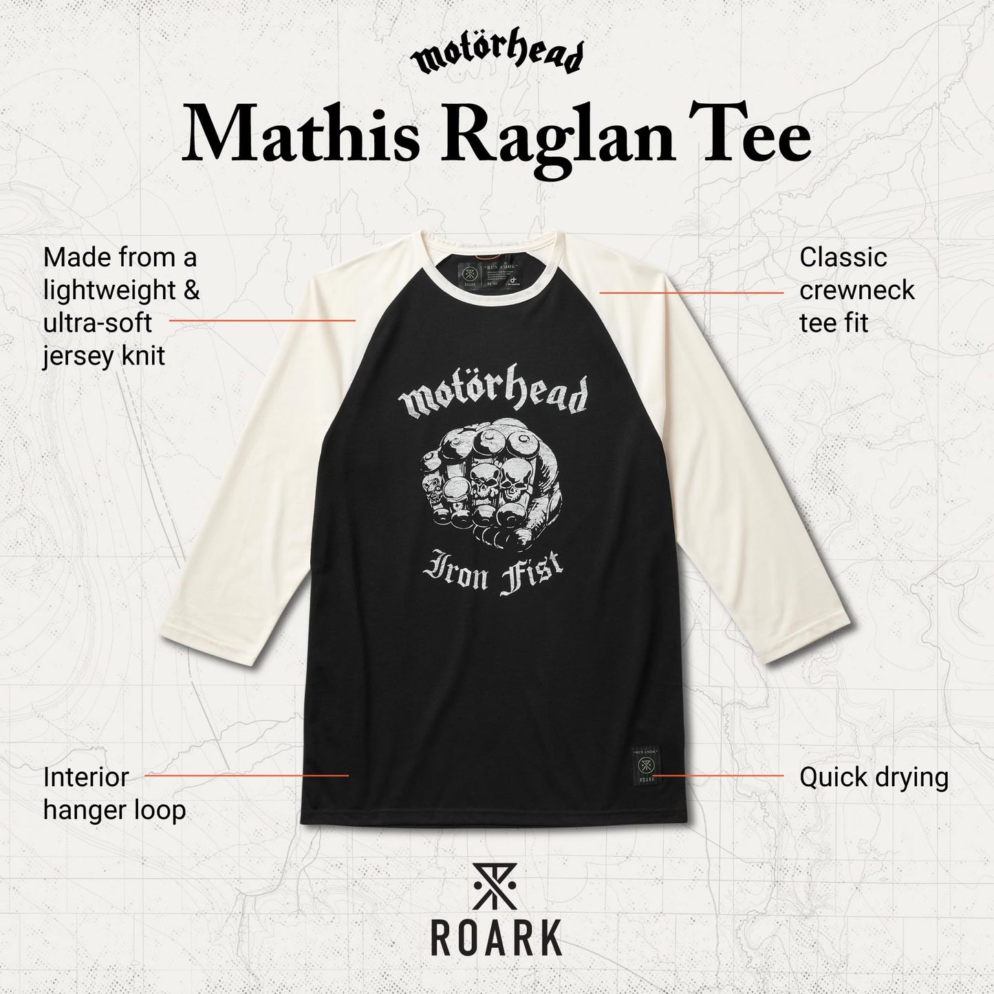 Roark Run Amok Mathis Raglan T-Shirt, Moisture Wicking, Fast Drying, Workout Tee for Men, Motorhead You Better Black, XS