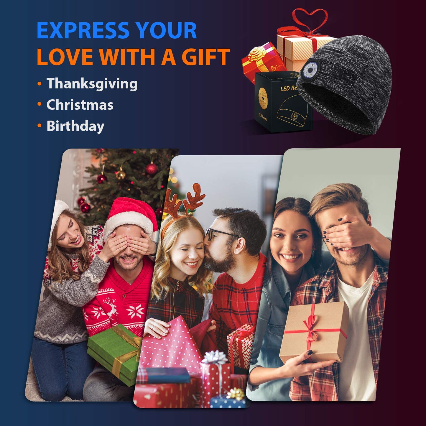 GREENEVER Stocking Stuffers for Men LED Beanie Hat with Light - Mens Gifts for Christmas Headlamp Cap Unisex Knit Lighted Headlight Hats Birthday Gifts for Dad