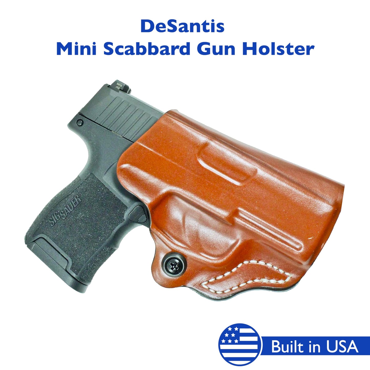 DeSantis Mini Scabbard Gun Holster with Secure Grip, Fits SIG SAUER P365, P365 SAS, P365 with Manual Safety, Leather Molded Holster, Right-Hand Draw, Unisex, Tan