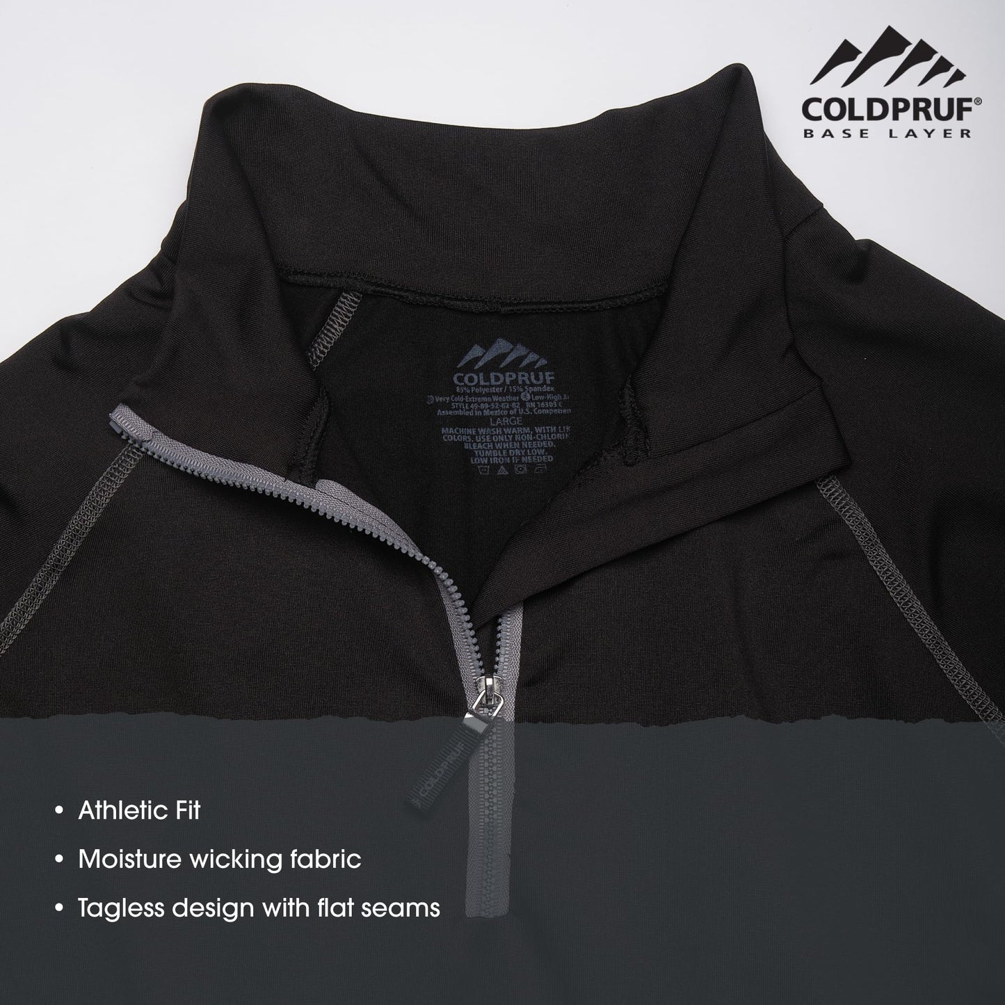 ColdPruf Quest Performance Crew Neck Base Layer, Thermal Long-Sleeve Top, Men, Black, XX-Large