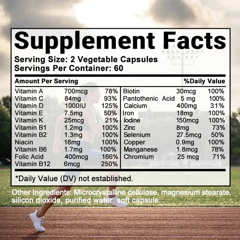 Multivitamin Mineral Supplement Antioxidant, Improved Nutrient Absorption Heart Health Natural Energy Support Multivitamin