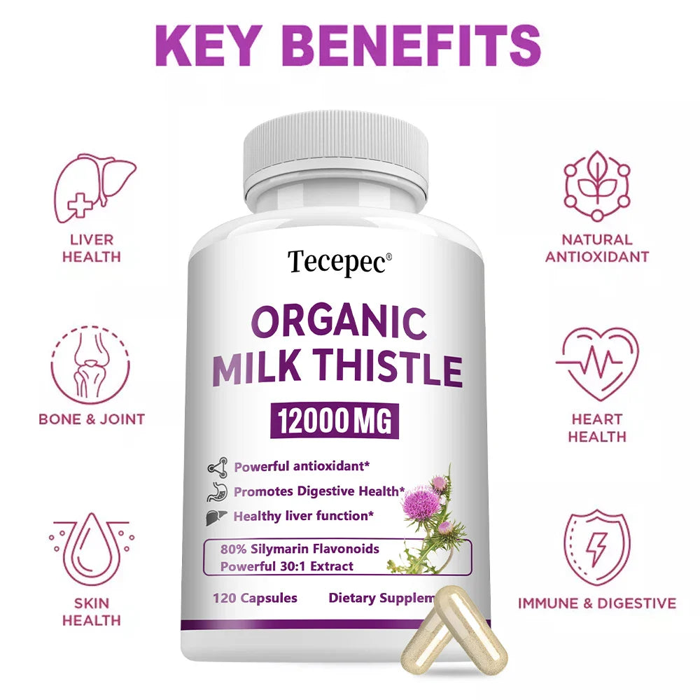 Liver Health Supplement 12000mg,Milk Thistle Extract, Protects The Liver, Supports Cleansing, Detoxification and Repair, Non-GMO