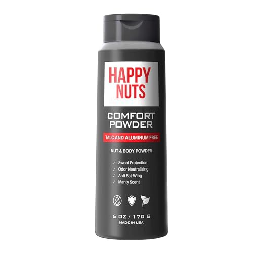 HAPPY NUTS Comfort Powder - Anti Chafing & Deodorant, Aluminum-Free, Sweat and Odor Control for Jock Itch, Groin and Men's Private Parts (4 Ounce (Pack of 1), Fragrance-Free)