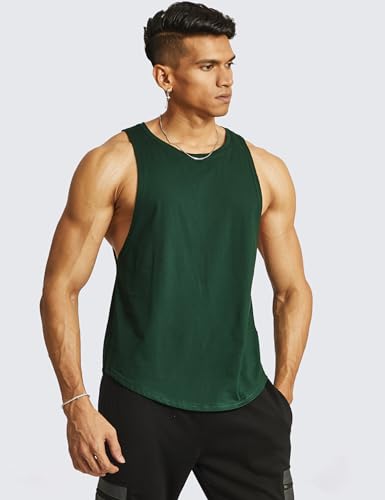 Ouber Men’s Drop Arm Tank Top Gym Workout T-Shirts Sleeveless Muscle Shirts for Bodybuilding, Ink Green M