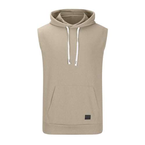 my orders Men's Textured Workout Shirt Sleeveless Gym Hoodie Pullover Tank Top Drawstring Hooded Kangaroo Pocket T-Shirt lightning deals of today prime deals of the day clearance