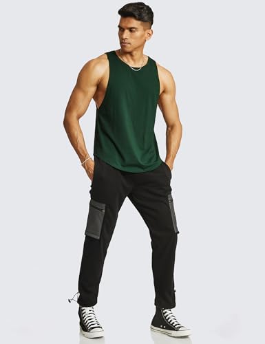 Ouber Men’s Drop Arm Tank Top Gym Workout T-Shirts Sleeveless Muscle Shirts for Bodybuilding, Ink Green M